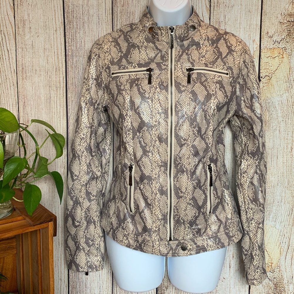 GOLBARY Faux snakeskin moto jacket